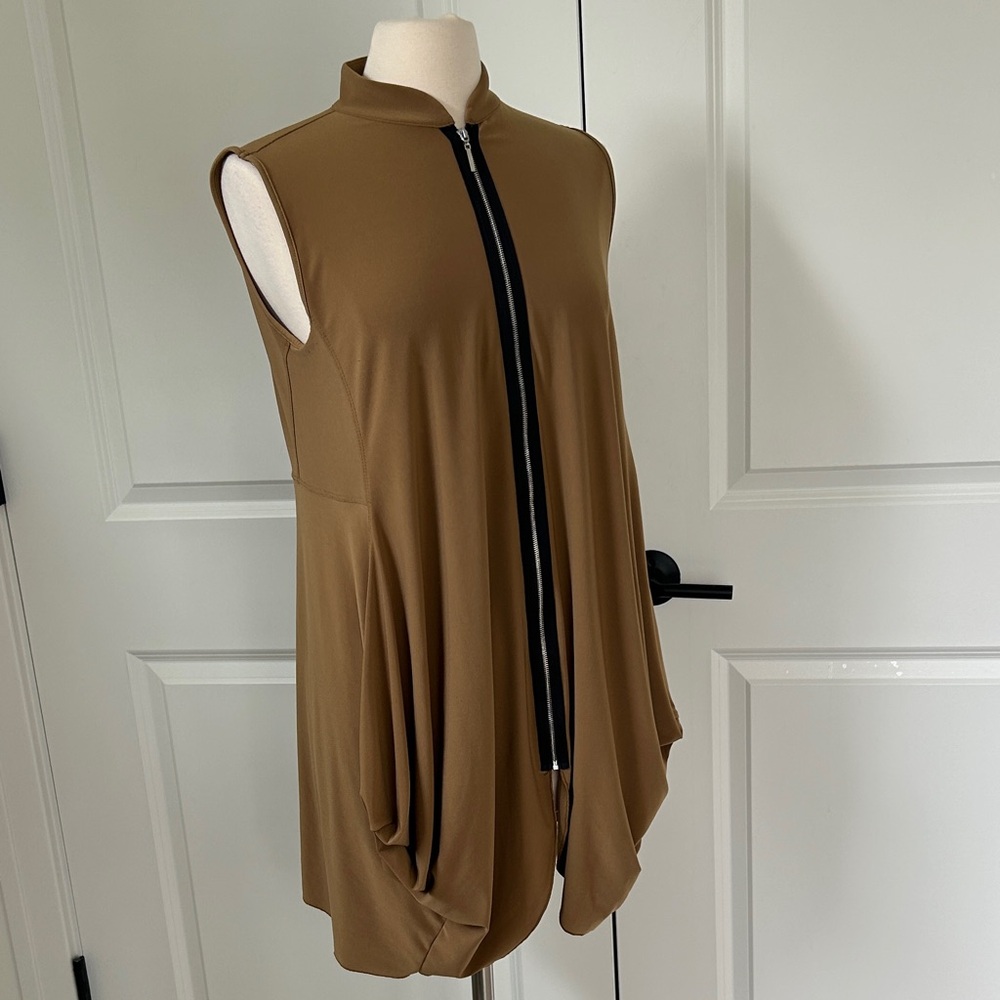 SUN KIM size M Draped Matte Jersey Zip Long Vest Lagenlook